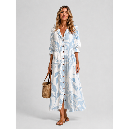 Women's Printed Maxi Dress | Button Front Shirt Dress - Image 7