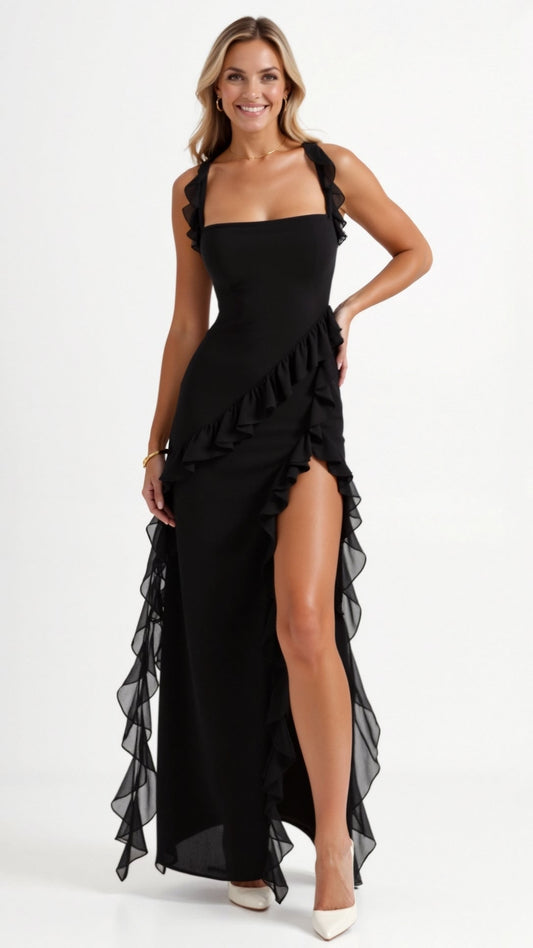 Women's Ruffled Maxi Long Formal Dress | with Side Slit - Image 1