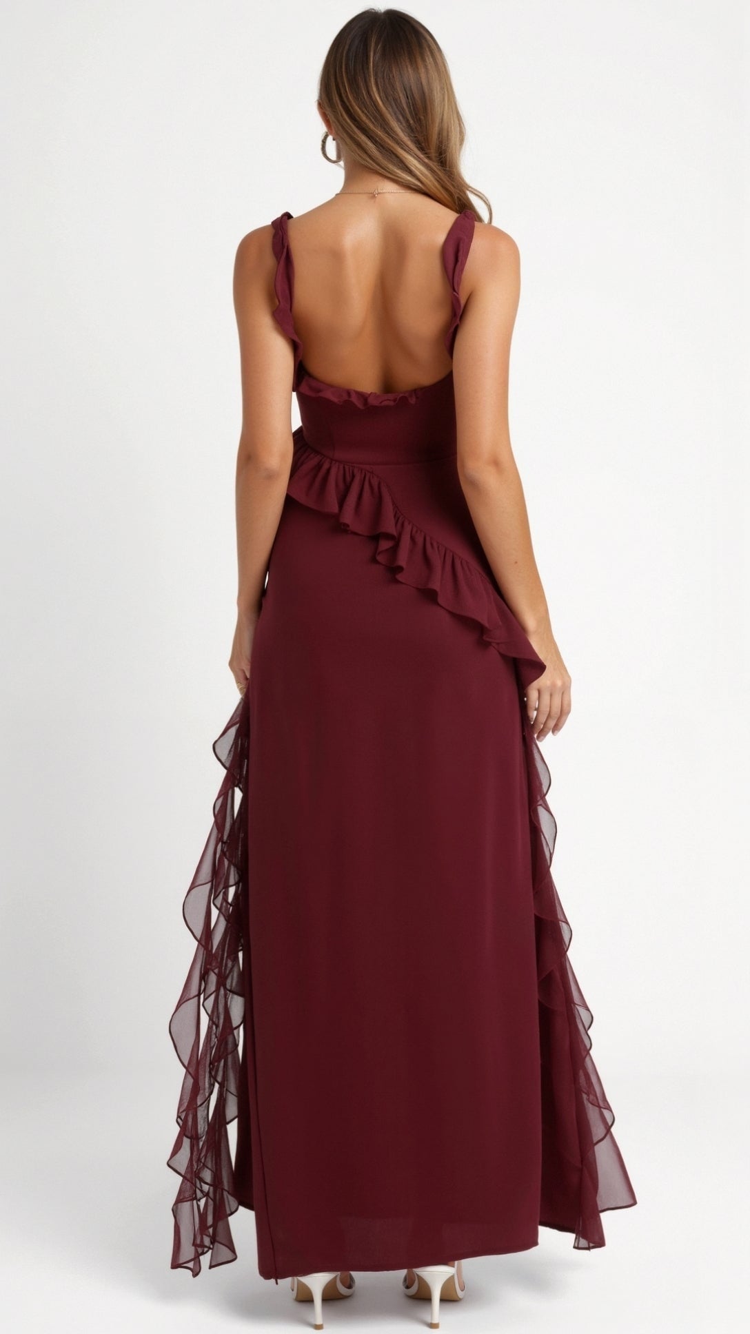Women's Ruffled Maxi Long Formal Dress | with Side Slit - Image 13