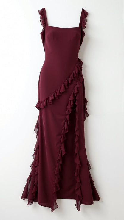 Women's Ruffled Maxi Long Formal Dress | with Side Slit - Image 14