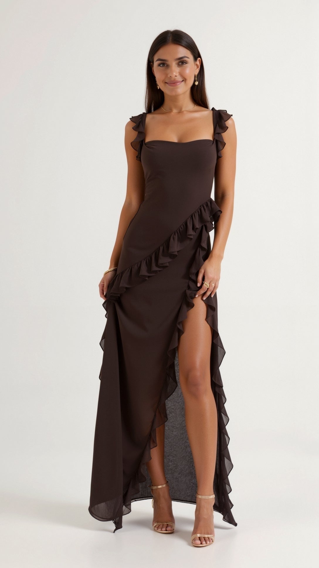 Women's Ruffled Maxi Long Formal Dress | with Side Slit - Image 3
