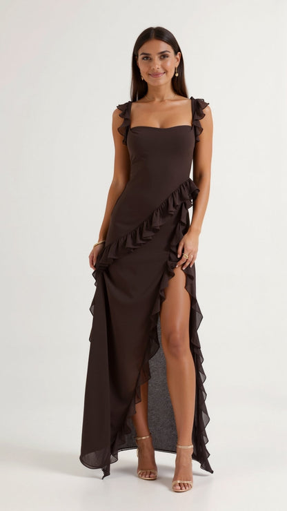 Women's Ruffled Maxi Long Formal Dress | with Side Slit - Image 3