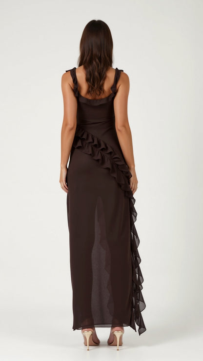 Women's Ruffled Maxi Long Formal Dress | with Side Slit - Image 4