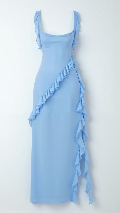 Women's Ruffled Maxi Long Formal Dress | with Side Slit - Image 8