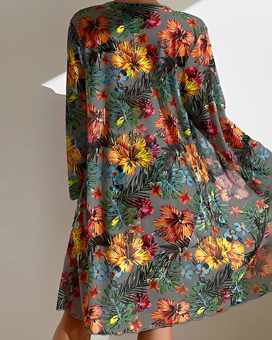 Women's Tropical Print Bikini Set with Matching Cover-Up Skirt