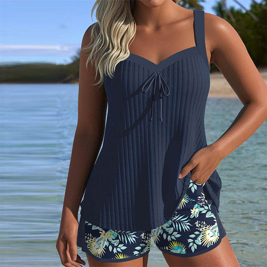 Women's Tummy Control Striped Tankini Swimsuit