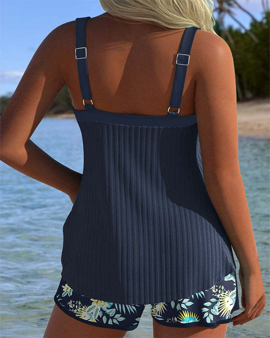 Women's Tummy Control Striped Tankini Swimsuit