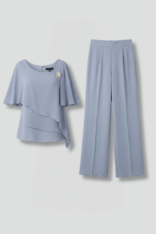 Women's Two-Piece Pants Set Layered Cape-Sleeve Top | Outfit - Image 1