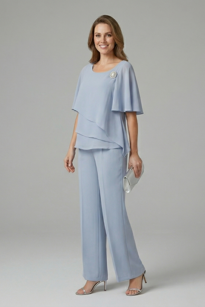 Women's Two-Piece Pants Set Layered Cape-Sleeve Top | Outfit - Image 3