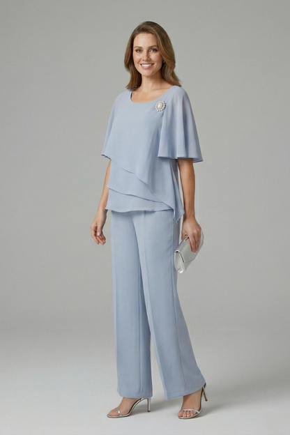 Women's Two-Piece Pants Set Layered Cape-Sleeve Top | Outfit - Image 3