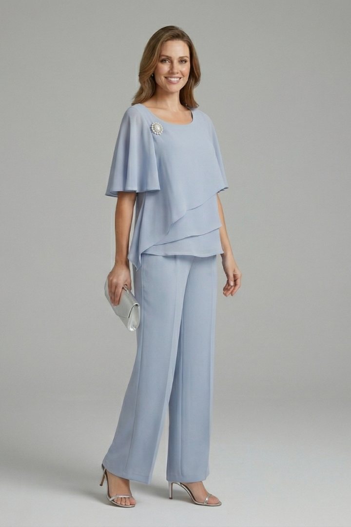 Women's Two-Piece Pants Set Layered Cape-Sleeve Top | Outfit - Image 4