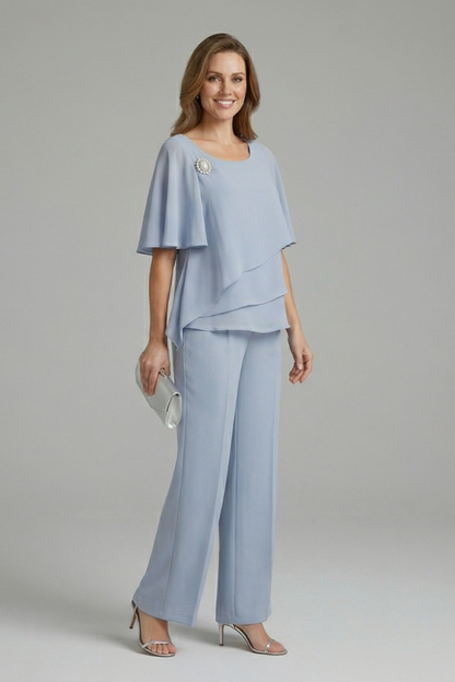 Women's Two-Piece Pants Set Layered Cape-Sleeve Top | Outfit - Image 4