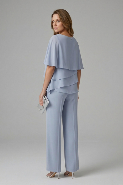Women's Two-Piece Pants Set Layered Cape-Sleeve Top | Outfit - Image 5