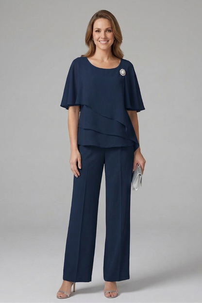 Women's Two-Piece Pants Set Layered Cape-Sleeve Top | Outfit - Image 6