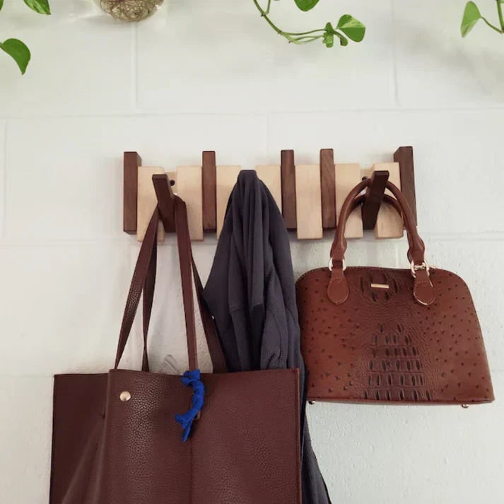 Wooden Coat Rack Natural Wood Tones - Image 3