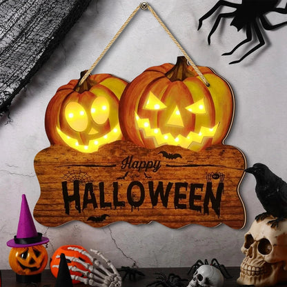 Wooden Halloween Sign With Integrated Glowing Pumpkins Hanging Decoration For Indoor And Outdoor Display - Image 3