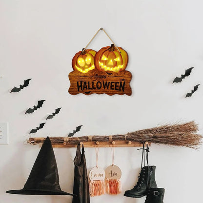 Wooden Halloween Sign With Integrated Glowing Pumpkins Hanging Decoration For Indoor And Outdoor Display - Image 4
