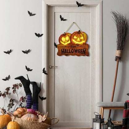 Wooden Halloween Sign With Integrated Glowing Pumpkins Hanging Decoration For Indoor And Outdoor Display - Image 5